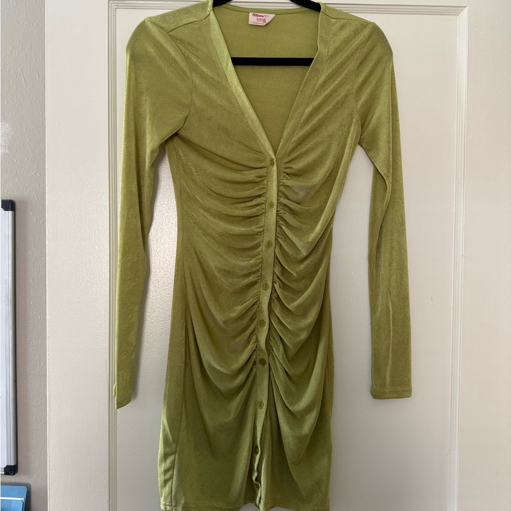 Elegant Olive Green Ruched Dress
